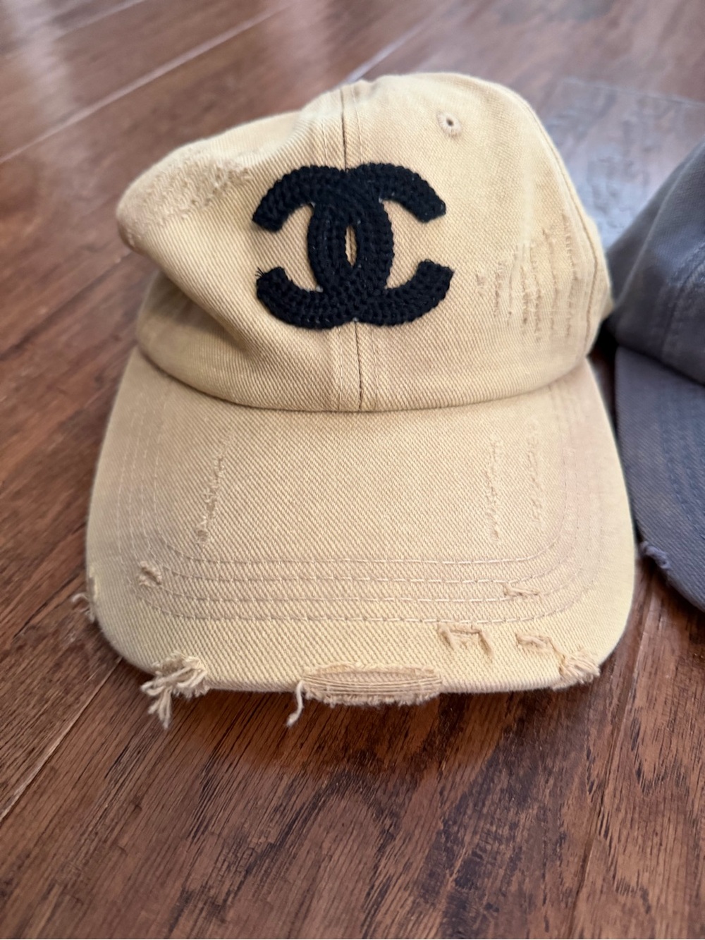 Chanel Women's Distressed Logo Baseball Cap - Yellow & Gray - Picture 2 of 7